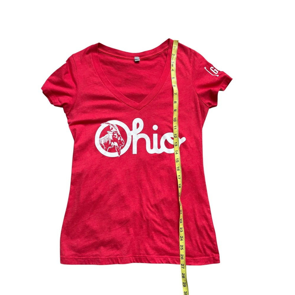 Next Level Ohio The GOAT Red V Neck Graphic T Shirt Women's Large Short Sleeve - Picture 6 of 6